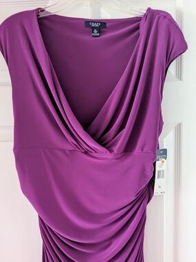 Chaps Beautiful Deep Magenta Draped V-Neck Ruched Dress - New With Tags